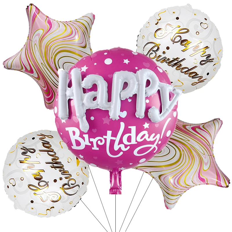 Lot de 5 ballons anniversaire rose