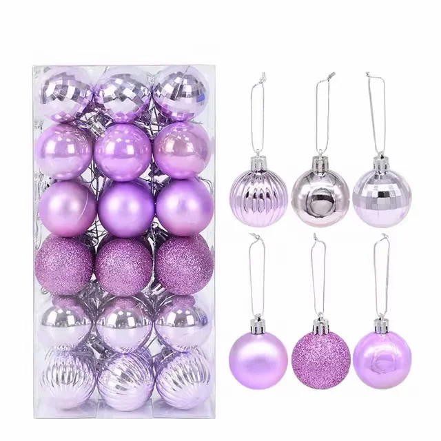 36 boules sapin Noël Mauve