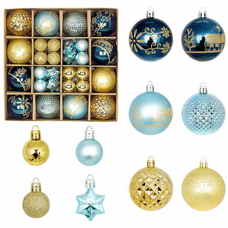 Coffret 44 boules Noël or et bleu