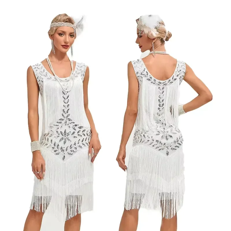 Robe à franges Années 20 - blanc