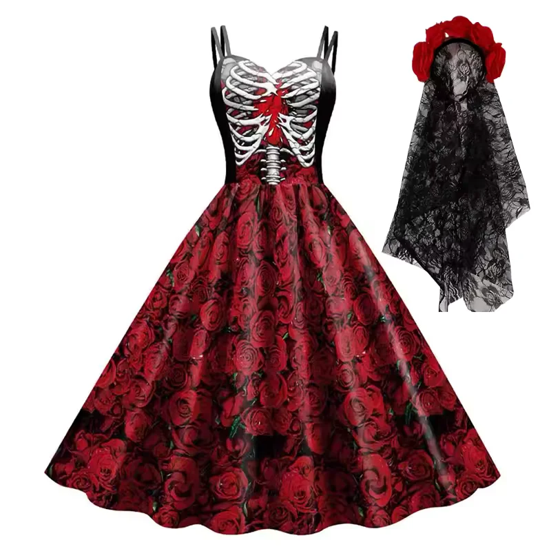 Robe Roses Dia de Muertos femme