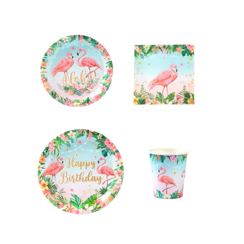 Kit vaisselle jetable Flamant rose