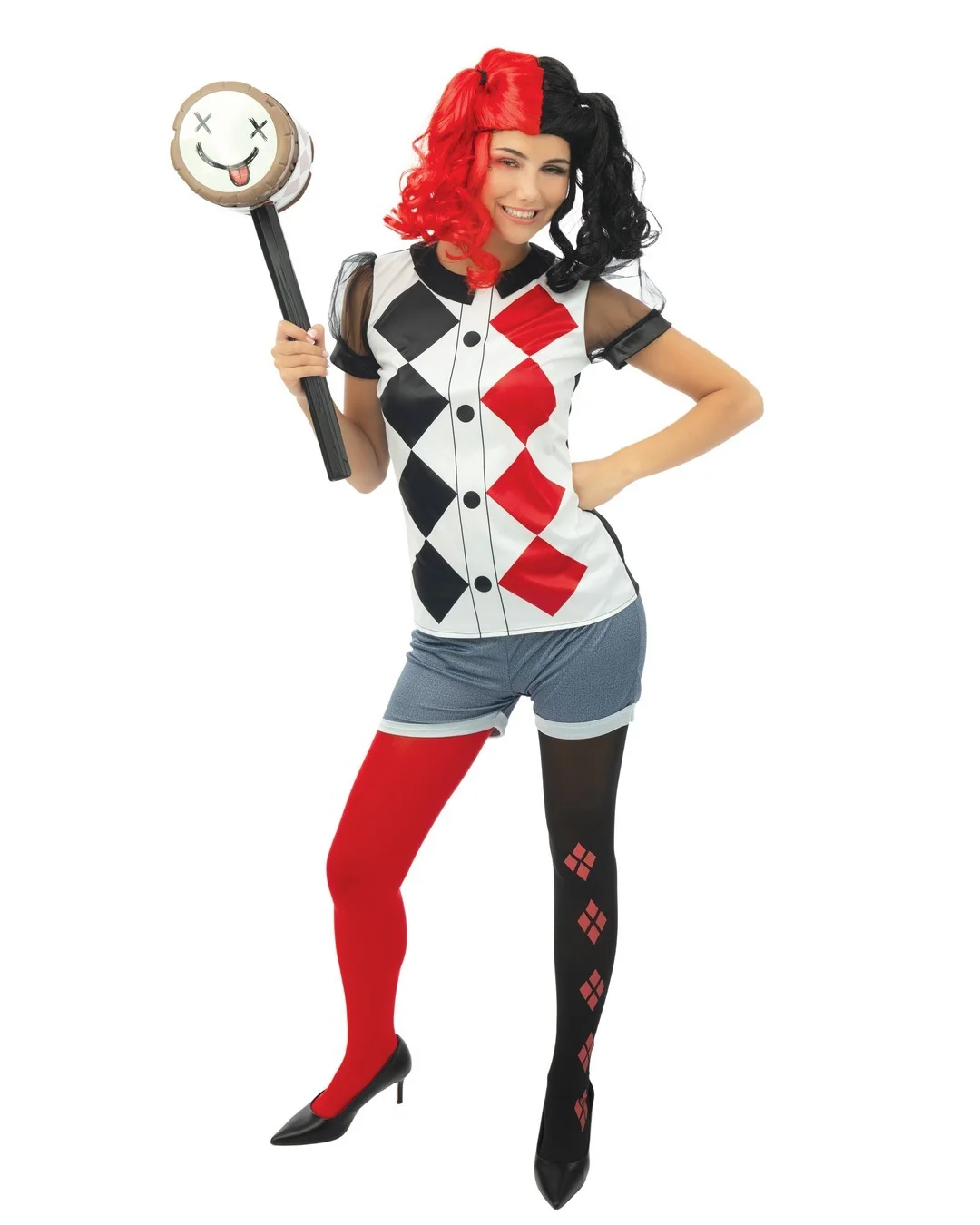 Costume arlequin - noir, rouge - femme