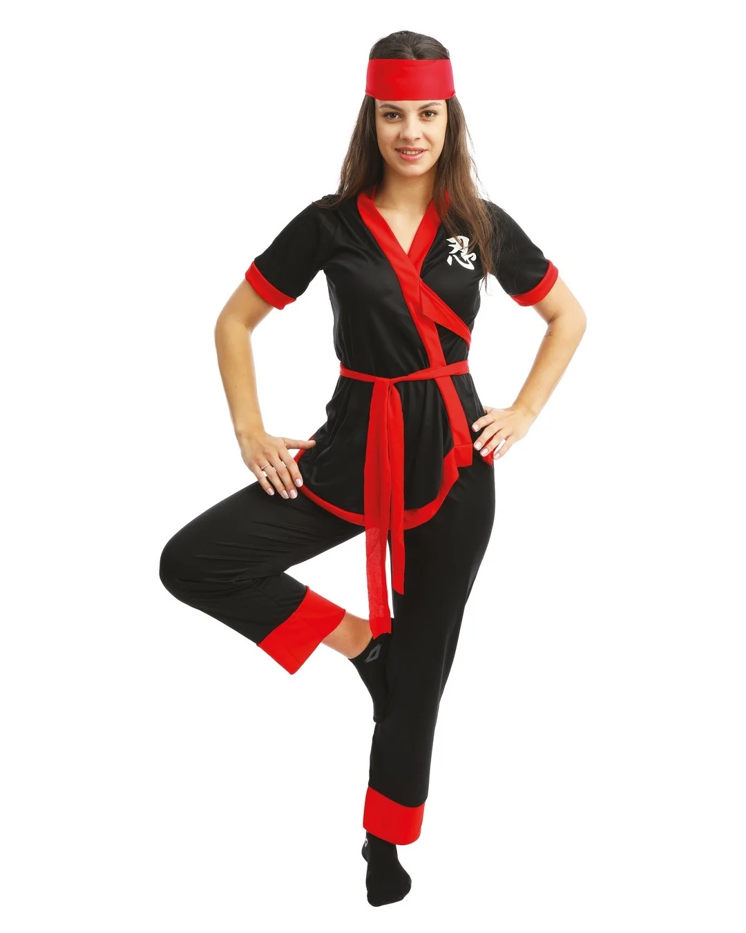 Costume ninja - noir, rouge - femme